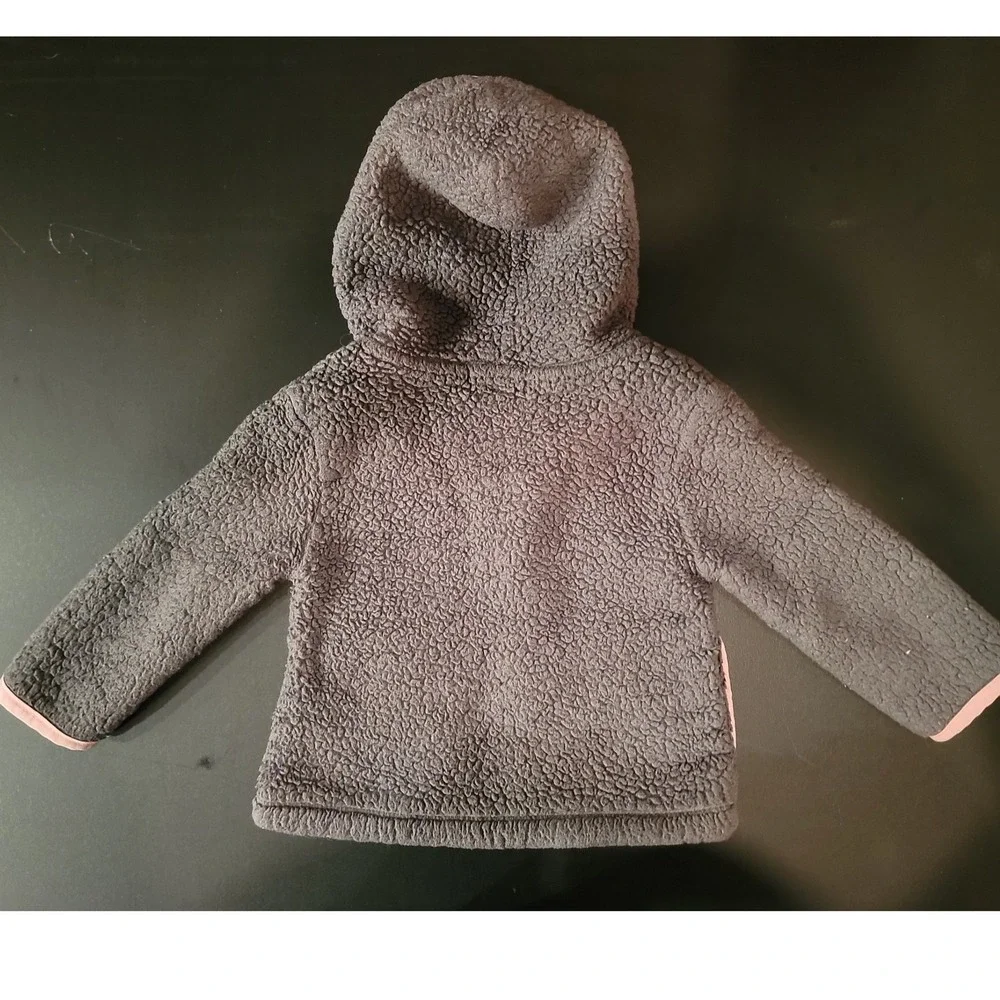 Old Navy Girls Gray Sherpa Fleece Full Zip Hoodie Pink Trim 12-18 Months